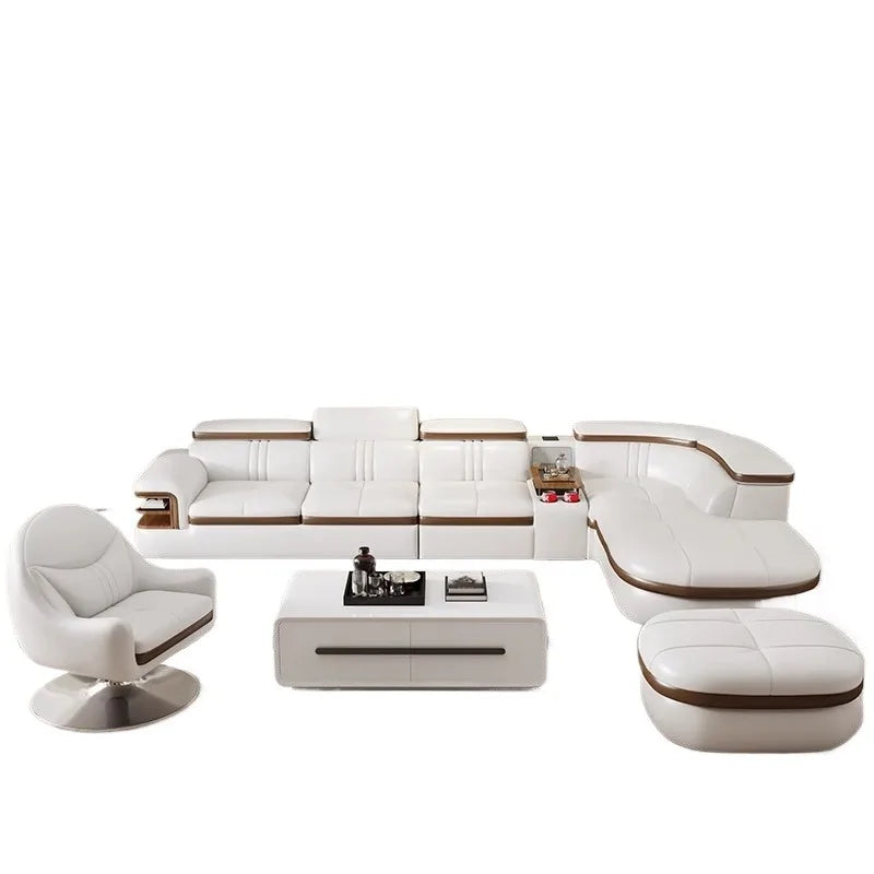 canapé d'angle moderne cuir blanc marron scandinave minimaliste