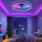 ventilateur led intelligent rvb vitesses ciel étoilé moderne cristal translucent télécommande