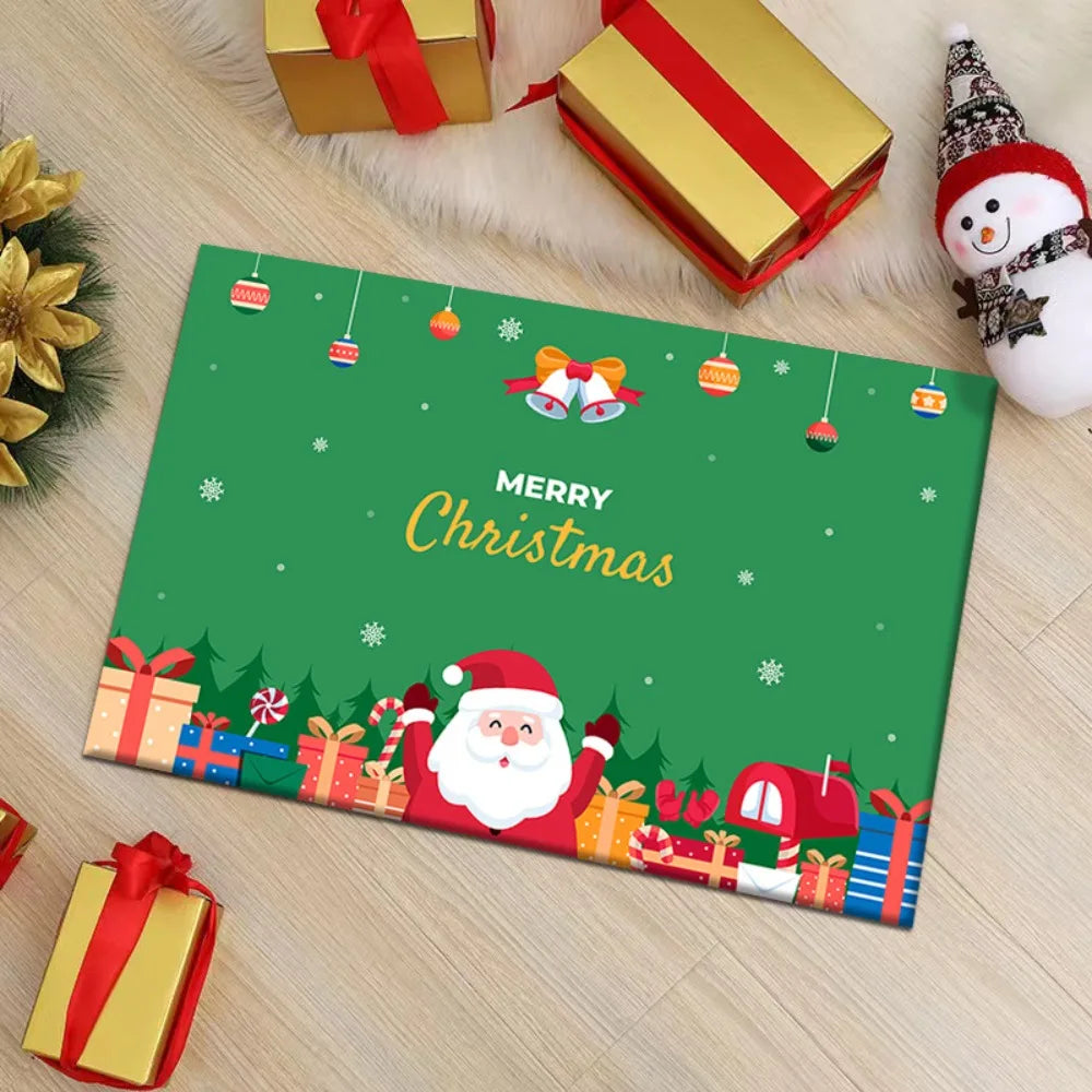 tapis noël rouge vert marron santaclaus rennes boules sapins cadeaux flocons étoiles merrychristmas