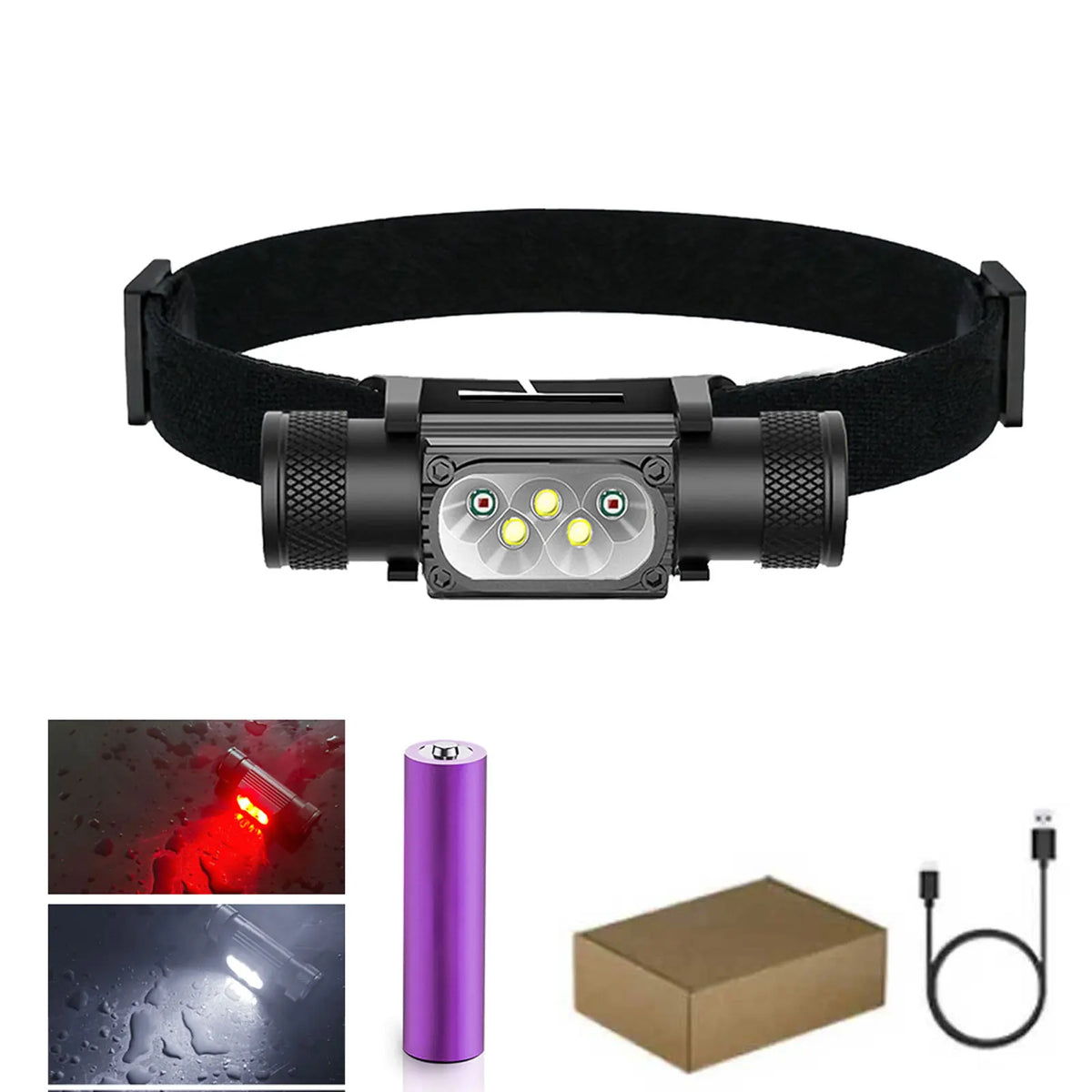 lampe torche rechargeable led uv blanc rouge verte bleue pêche chasse ceinture moderne