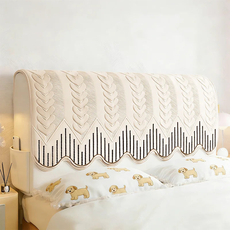 couvre tête lit coton géométrique beige gris moderne élégant anti poussière oreillers décoratifs