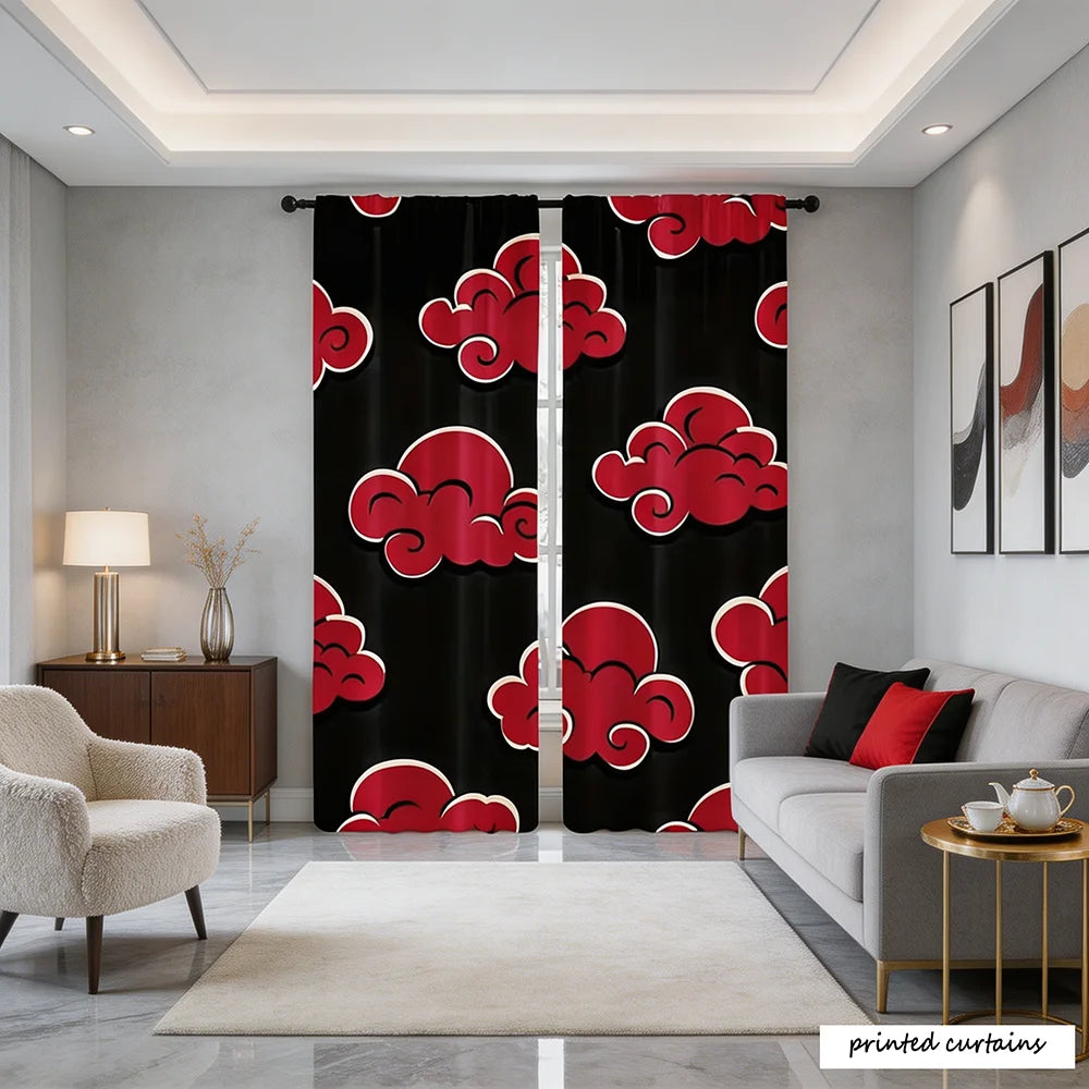 rideau imprimé moderne nuages stylisés noir rouge opacité maison polyester