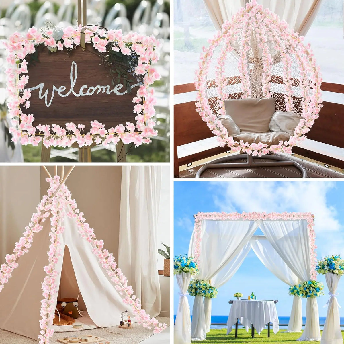 guirlande fleurs cerisier artificielles roses soie decoration mariage anniversaire exterieur romantique floral