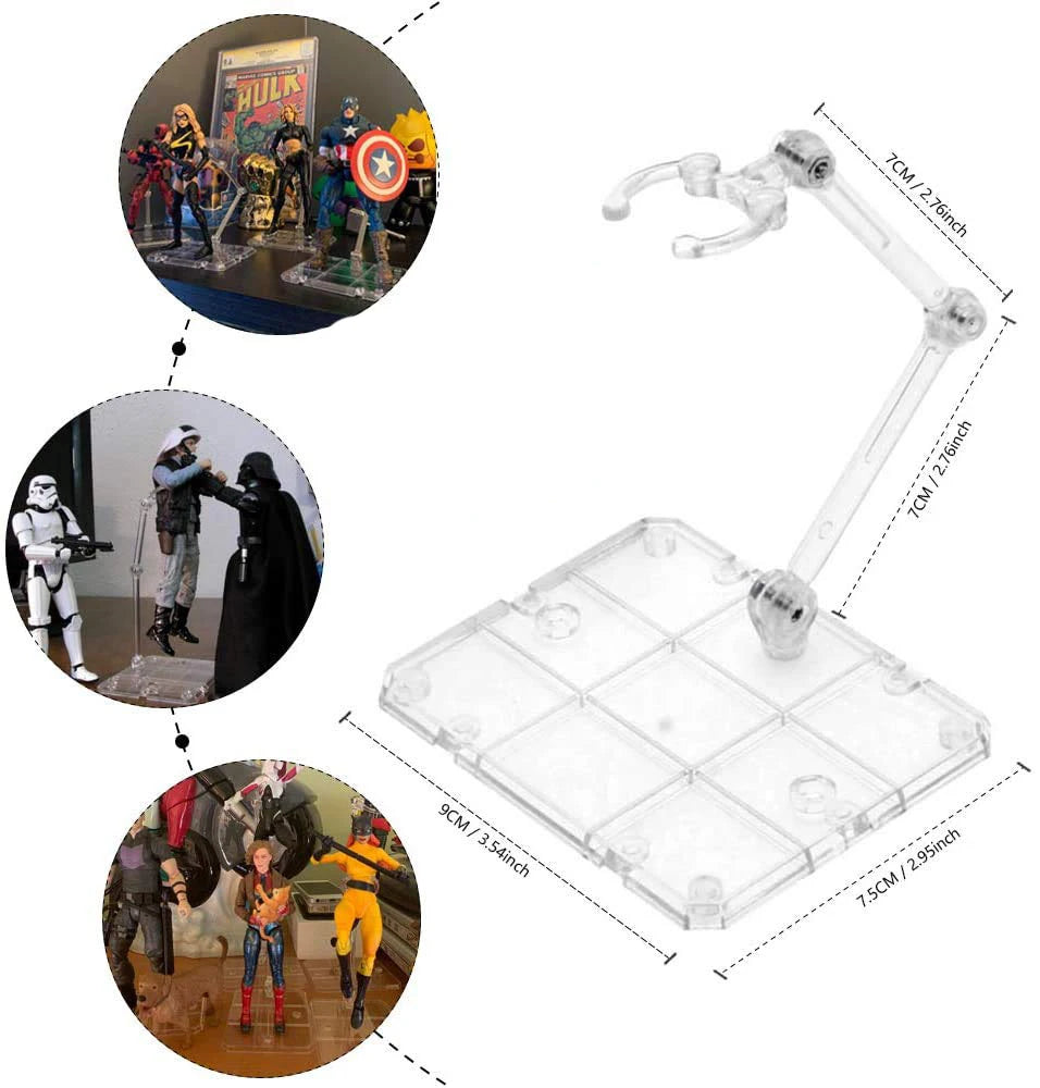 supports transparents modernes figurines articulées vis fixés plateforme divisée bras articulés