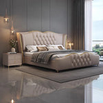 lit moderne tufté beige marron bleu 150x200cm 180x200cm 200x220cm bois tissus composite