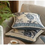 coussin vintage motif traditionnel beige bleu oiseaux fleurs structure respectueux environnement polyester doux 30x50cm