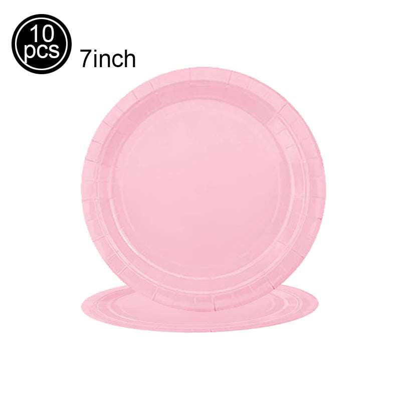vaisselle jetable moderne rose assiettes fourchets couteaux verres serviettes anniversaire enfants fête