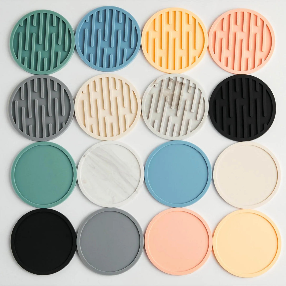 coasters silicone rayés moderne bleu gris noir orange beige marbre