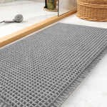 tapis bain absorbant texture tissée franges bord antidérapant moderne beige clair salle bain rapide