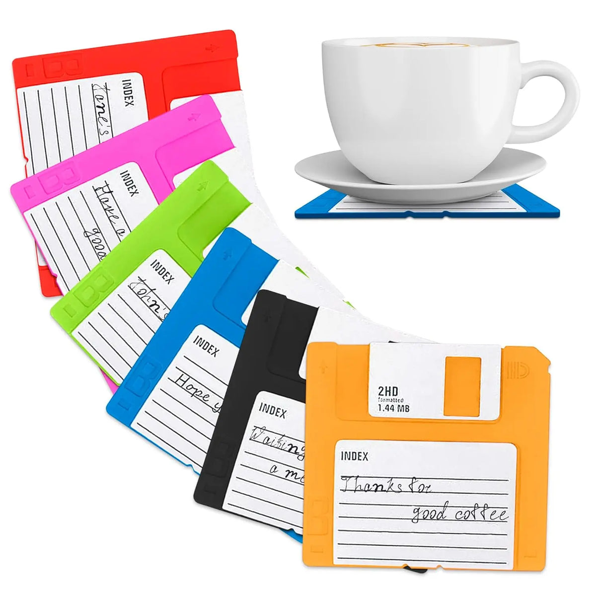 sous verres silicone disquette rétro pièces rouge rose vert bleu orange nostalgic