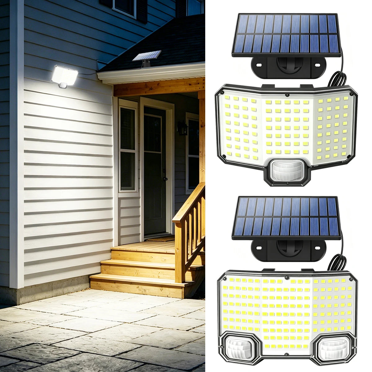 lampe solaire murale extérieure 112 led ip65 étanche capteur mouvement automatique moderne noire