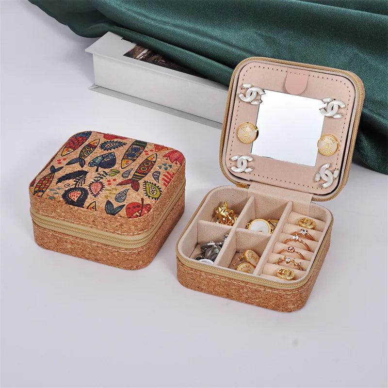 boîtes bijoux vintage zippées boho chic velours imprimé floral beige multifonctionnel porte bijoux travel
