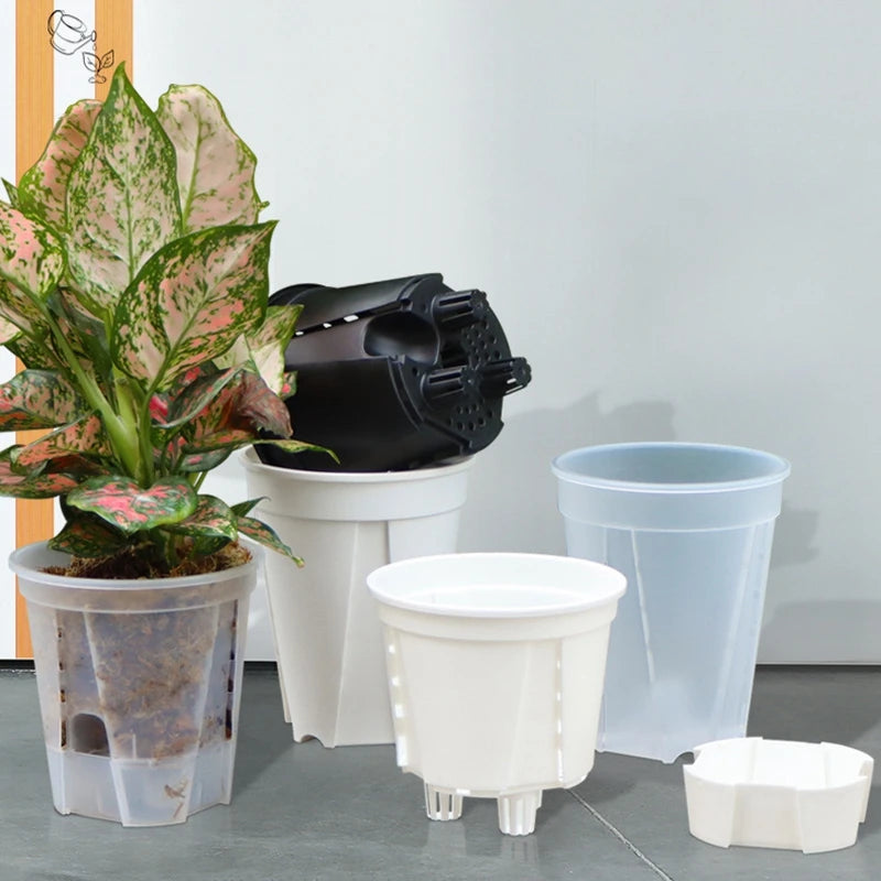 pots plantes transparents auto arrosants modernes plastique blanc rond lisses