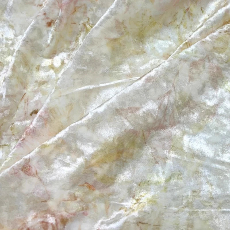 tissu velours fleuri blanc rose vert beige marbré opaque textile délicat polyester 150cm