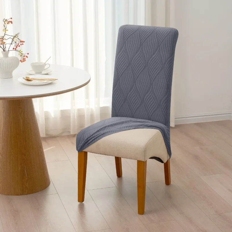 housse chaise extensible grise rayures diagonales élastique moderne salle manger maison