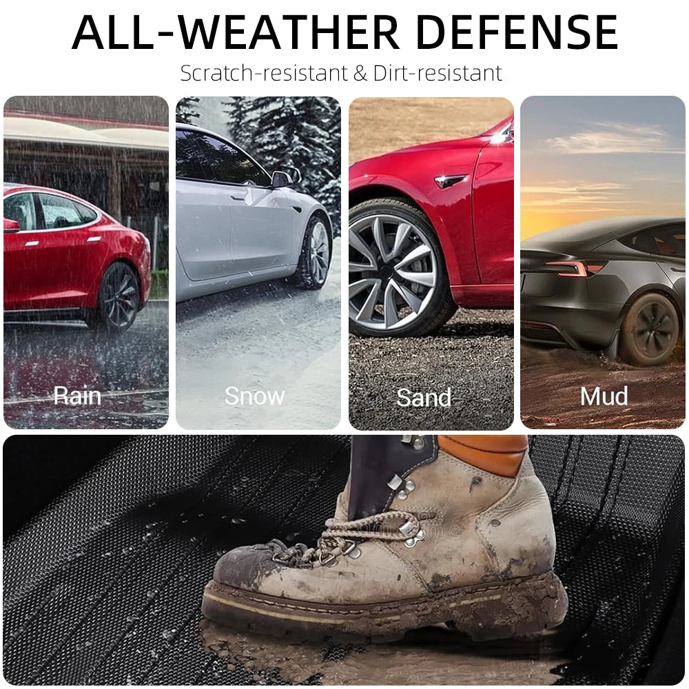 tapis sol voiture tesla model noir rayures horizontales moderne antidérapant imperméable