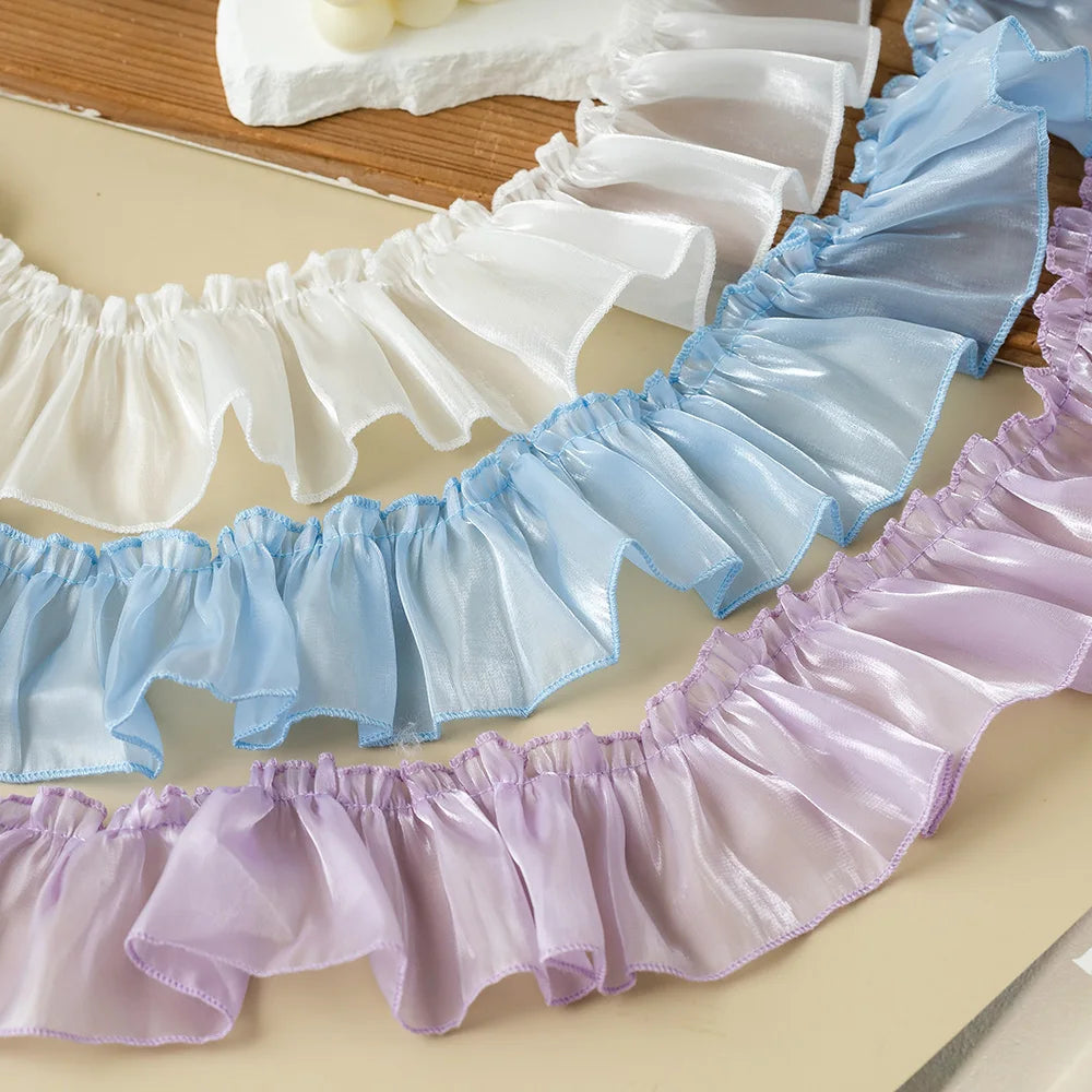 rubans plissés blanc bleu clair violet vert clair rouge noir 7cm largeur polyester classique