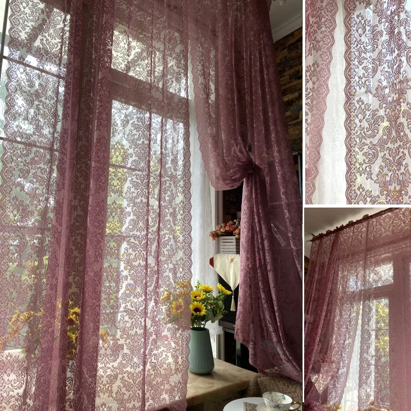 rideaux voilage dentelle florale romantique vintage rose fuchsia chambre