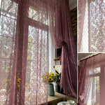 rideaux voilage dentelle florale romantique vintage rose fuchsia chambre