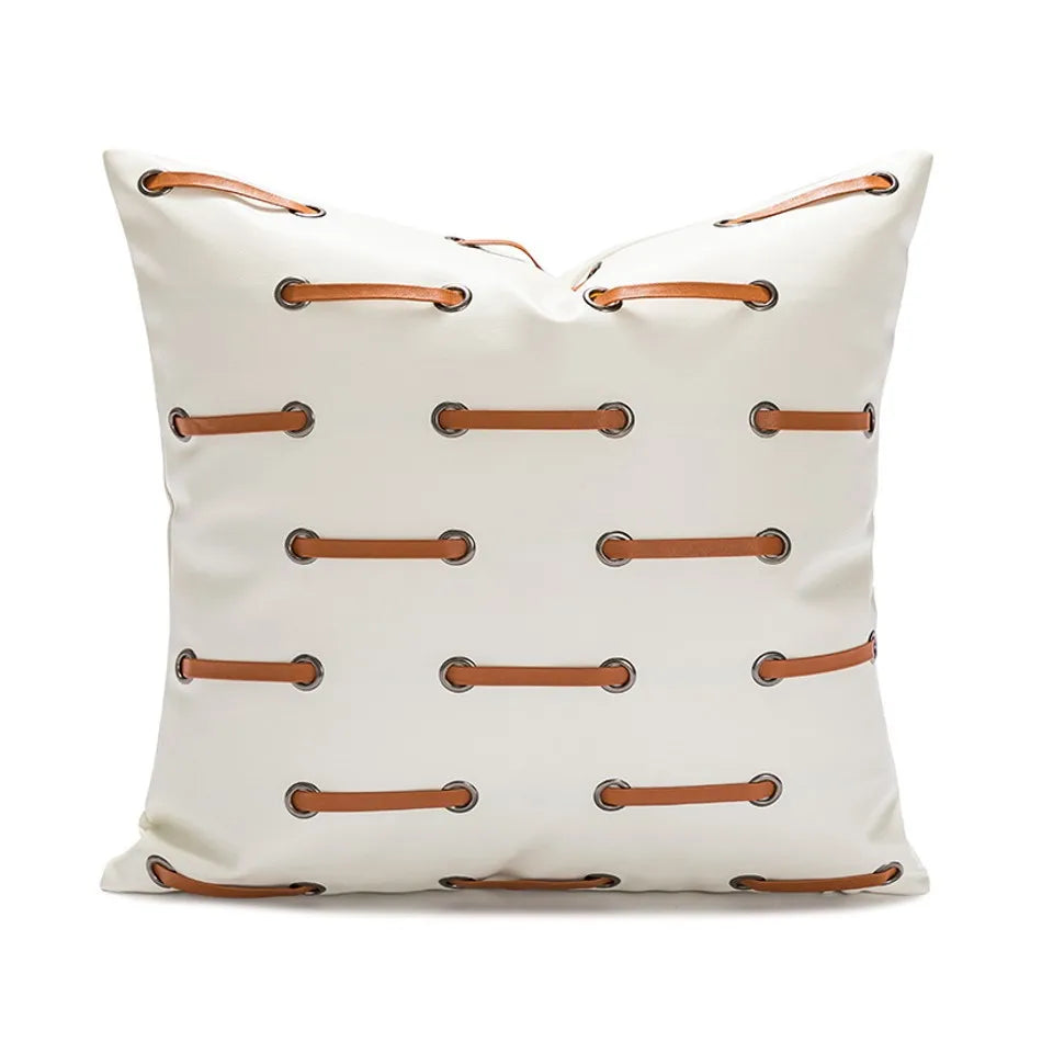 taies d'oreillers brodées contemporain 45x45cm marron clair motifs géométriques