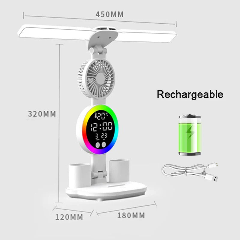 lampe rechargeable moderne horloge ventilateur blanc porte stylos
