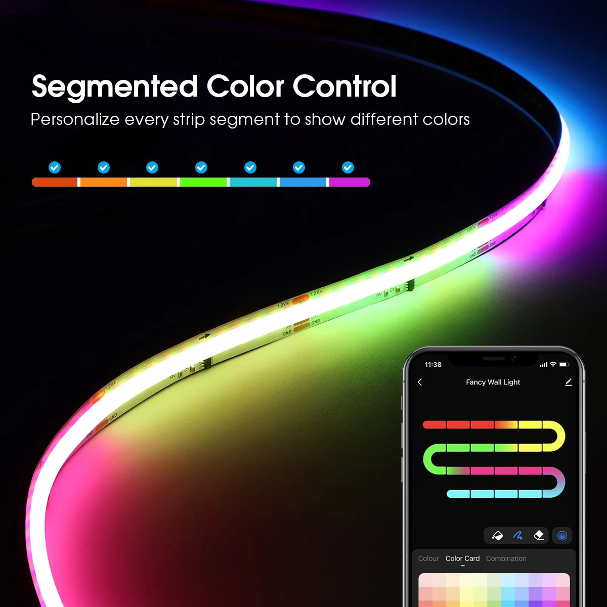 ruban led multicolore moderne 12v wifi contrôlable télécommande application mobile