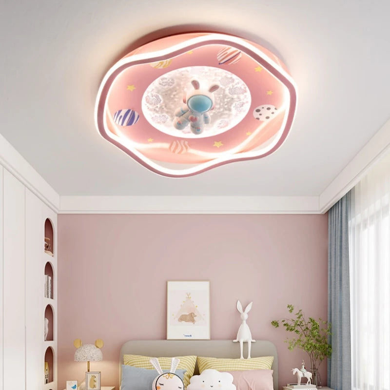 plafonnier moderne astronautes planètes étoiles lune chambre enfants blanc rose bleu orange Jaune