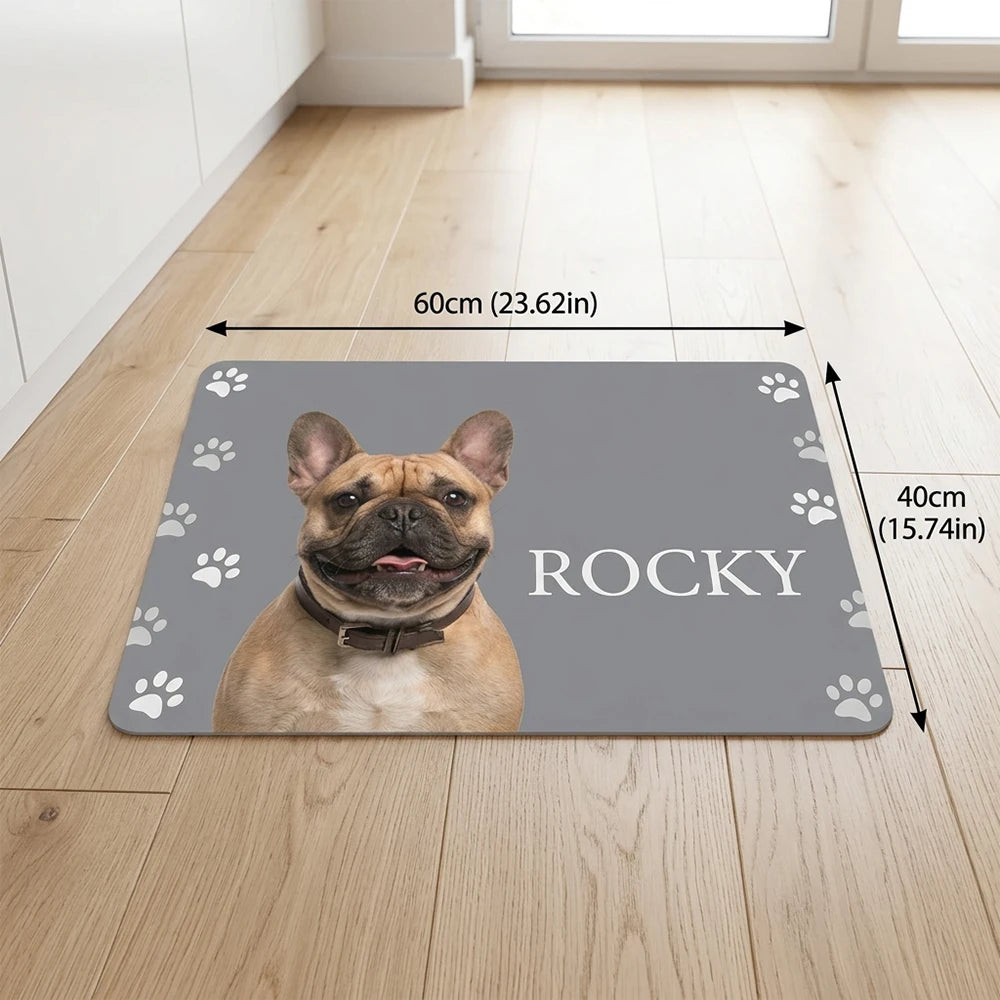tapis personnalisé chien photo motifs pattes gris violet moderne antidérapant imperméable adhésif 60x40cm