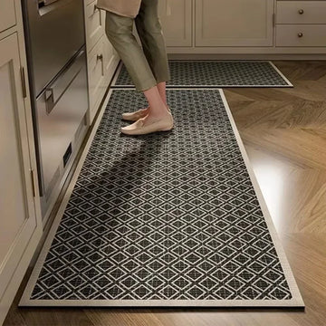 tapis sol moderne antidérapant imperméable rayures géométriques cuisine couloir salle bain beige