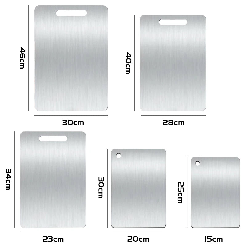 planche découper acier inoxydable lisse moderne poignées intégrées argenté utilitaire double face qualité alimentaire