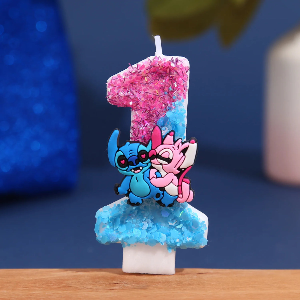 bougies numériques anniversaire glitter personnages animés rose bleu blanc decorative cartoon