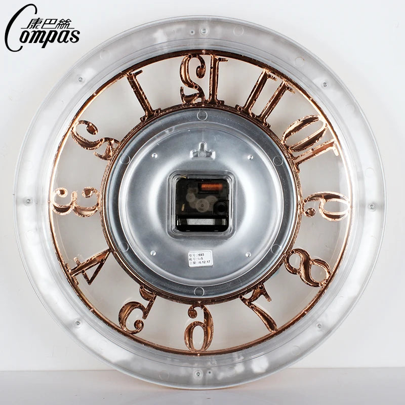 horloge murale quartz transparente classique noir doré argenté chiffres romains cadran quadrillé sans fixation