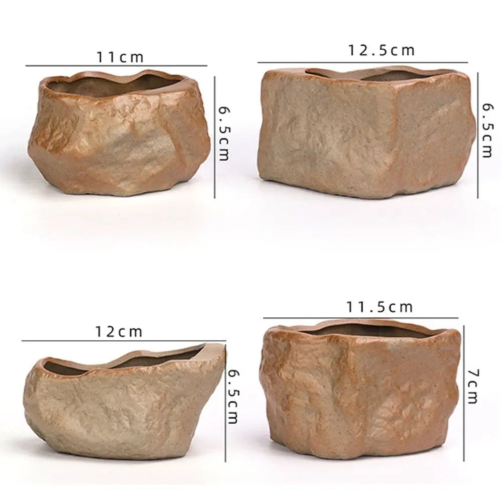 pots céramique succulentes aspect pierre naturelle moderne rustique drainage marron gris