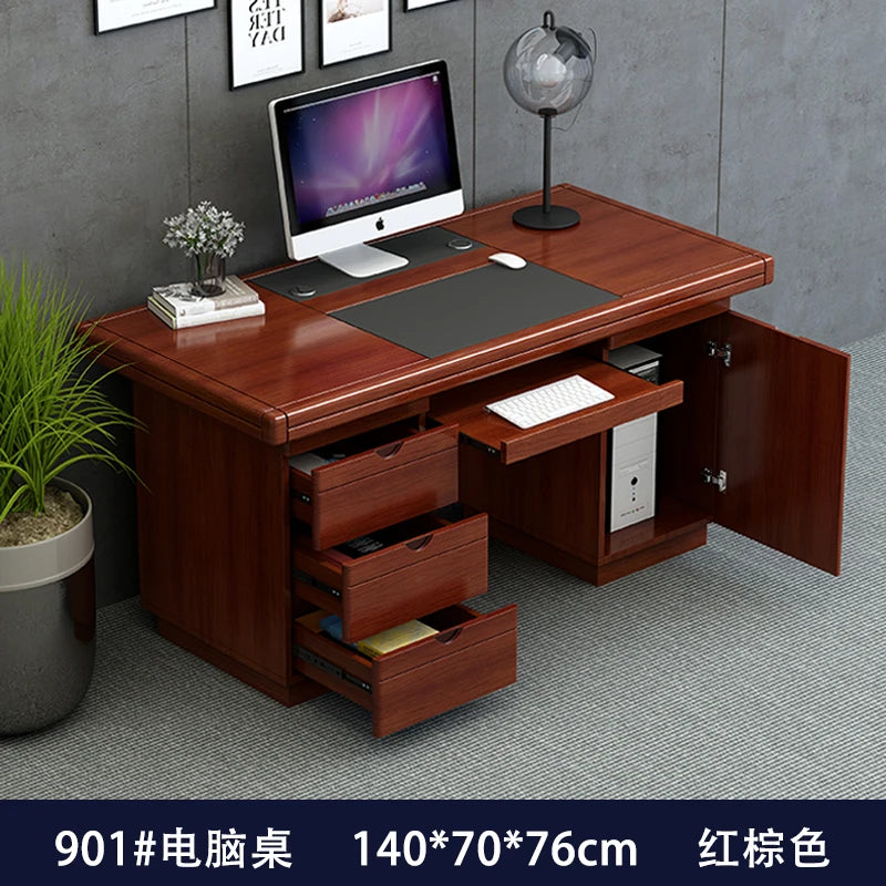 bois massif moderne marron foncé table travail informatique épuré intérieur maison