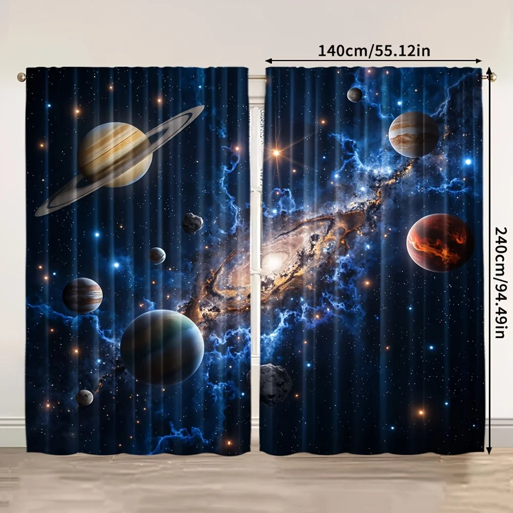 rideau roulant spatial moderne galaxie planètes étoiles opacité bleu foncé gris chambre