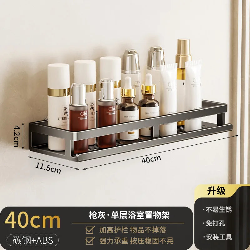 étagère murale adhésive noir acier inoxydable salle bain moderne clips magnétiques rangement douche