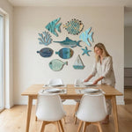 décorations murales poissons coraux bateaux marin rétro opaques lot 10 bleu blanc gris