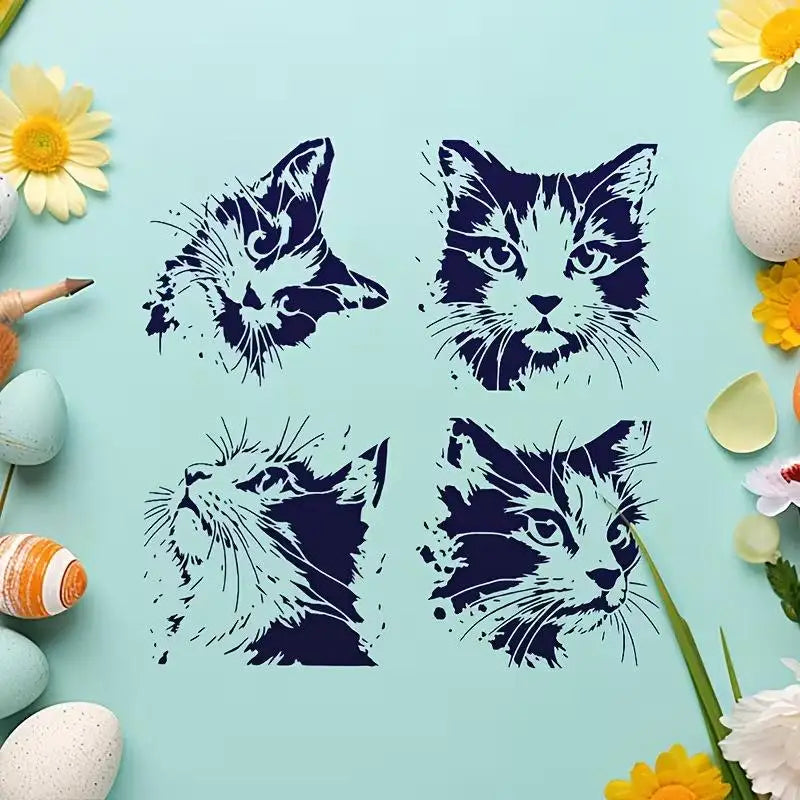 stencils peinture chat blanc marron bleu abstrait adhésif lavable rond