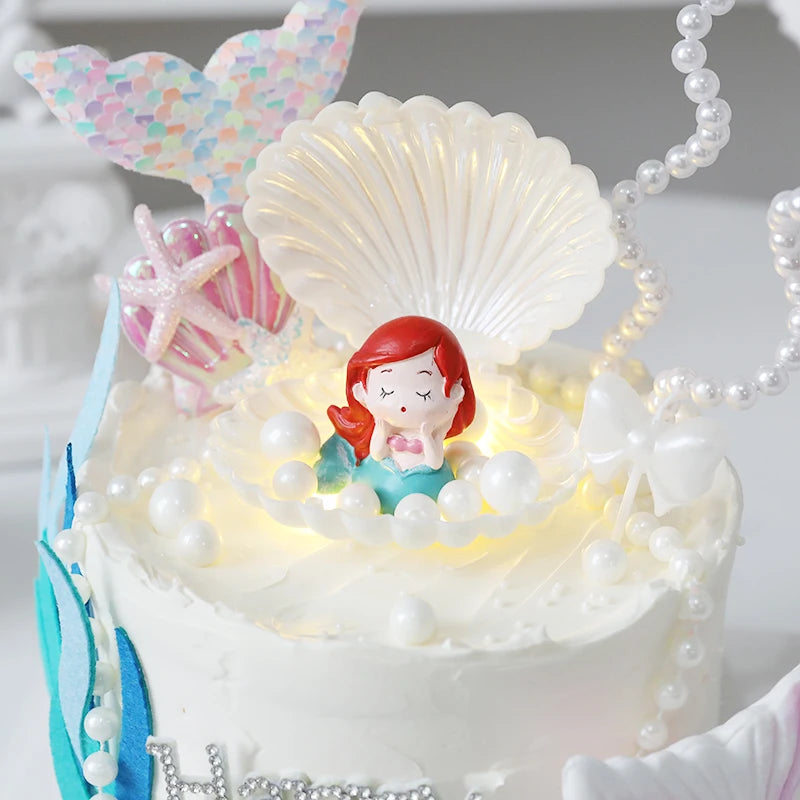 figurine sirène poisson coquillage gâteau anniversaire thème sous marin décoratif happy birthday