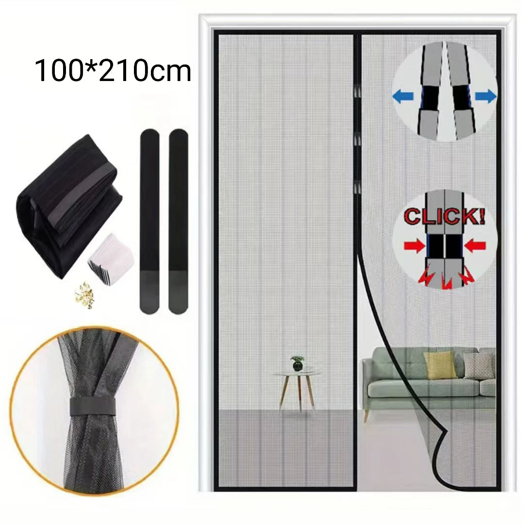 rideau porte magnétique anti insectes maille fine gris clair noir moderne clips adhésif fixe