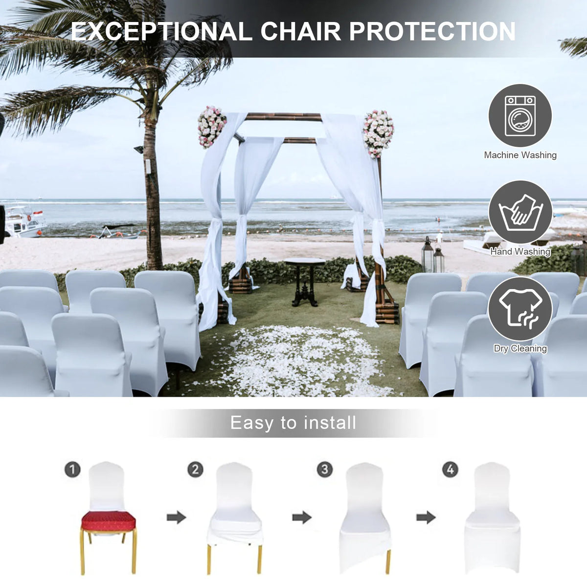 housses chaise pliante blanches unies moderne machine lavables poches élastiques