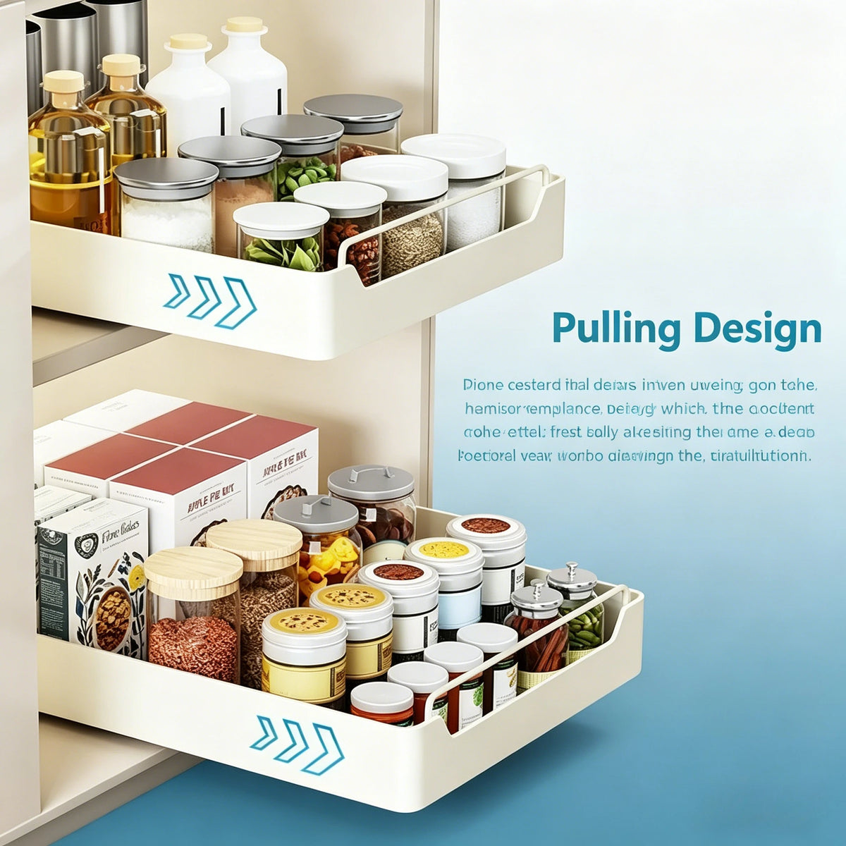 rangement tiroir cuisine beige clair moderne adhésif guidage épices organisation placard accessoire métal
