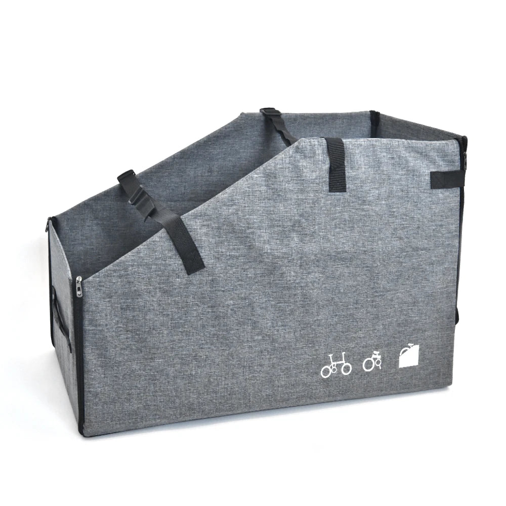 boîte rangement vélo pliant noir tissu uni pratique poignées fermeture glissière durable nylon