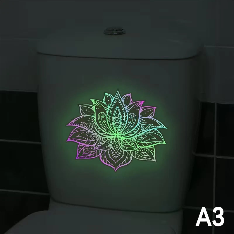 sticker mural moderne fleur lotus rose clair blanc jaune adhésif salle bain décoration nocturne