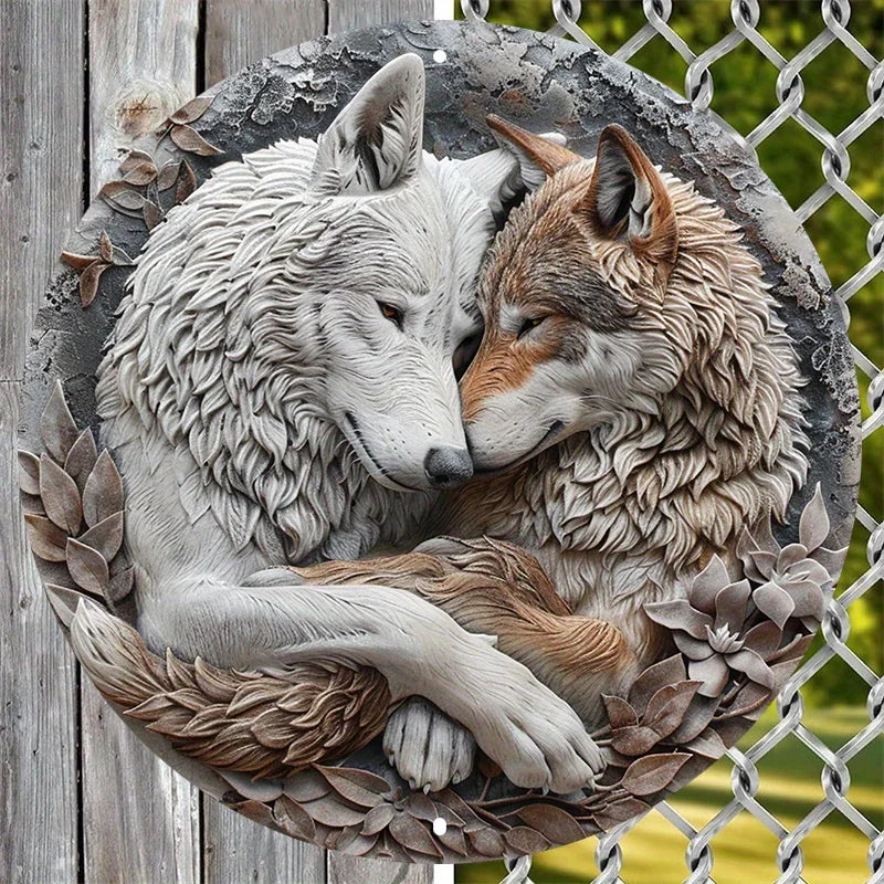 sculpture loups métal blanc marron gris details fourrure réaliste oeilletsintérieur décoration d'intérieur