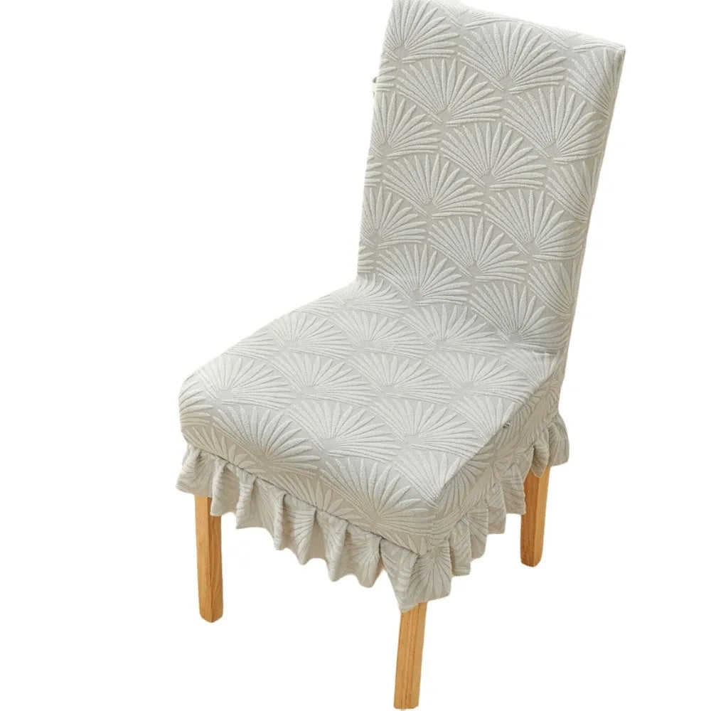 Housse chaise moderne feuilles stylisées beige orange vert bleu foncé gris bleu clair polyester