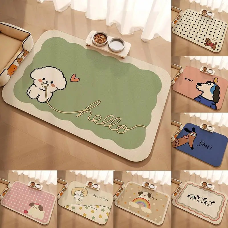 tapis animaux compagnie cuir imperméable sèche rapidement motifs chiots os pattes WOOF Sunday