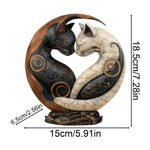 statue chats enlacés résine noire blanche motifs floraux décorative yin yang maison adulte