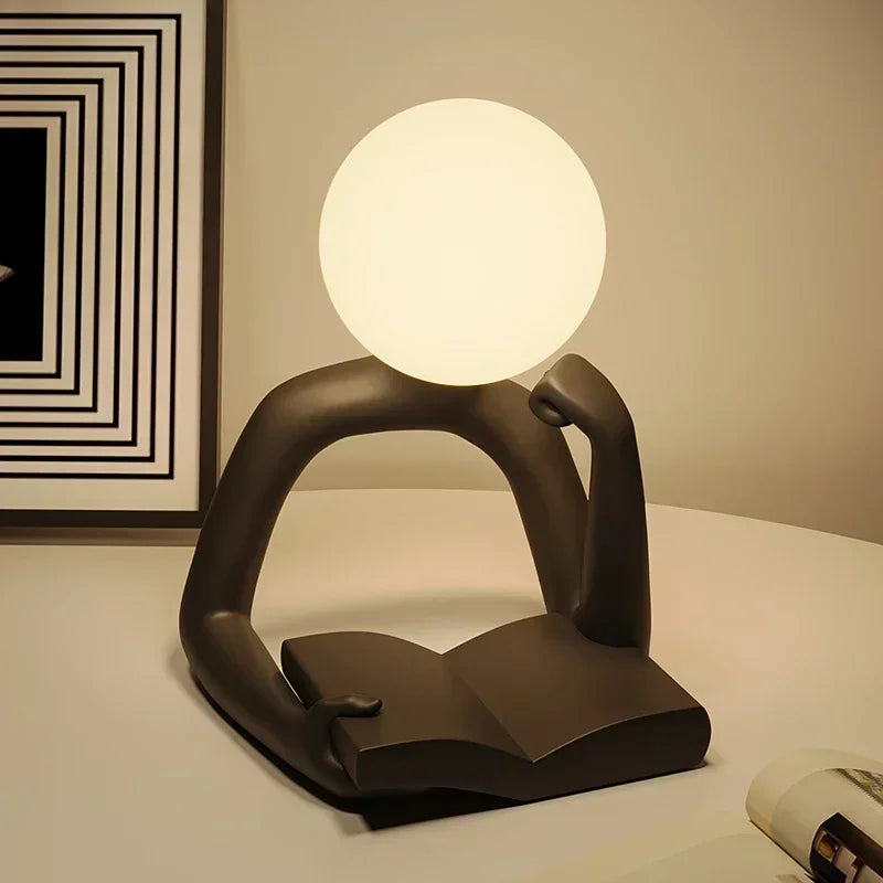 décoration moderne sculpture résine LED noir blanc lisse minimaliste table chambre