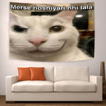 Tapisserie tête de lit chat idiot vert armée sur mur blanc